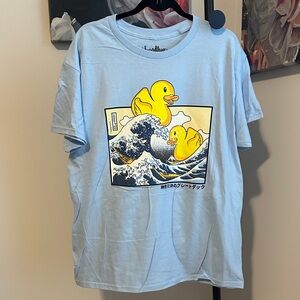 Threadless Blue Tee with Yellow Duck Graphic